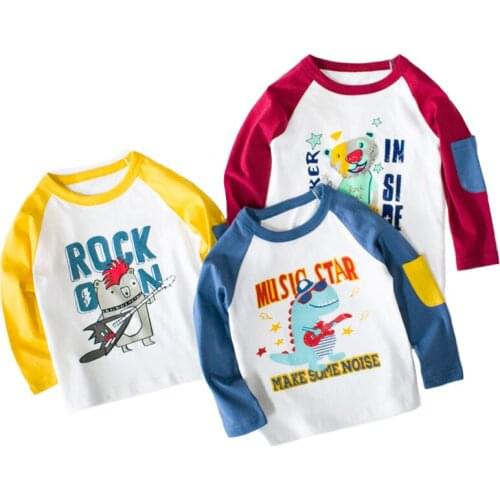 Children Long sleeve bottom shirt for Boys 2020 Autumn Spring Boys Cotton Clothes Boys & Girls Dinosaur print T Shirt 2-8 years