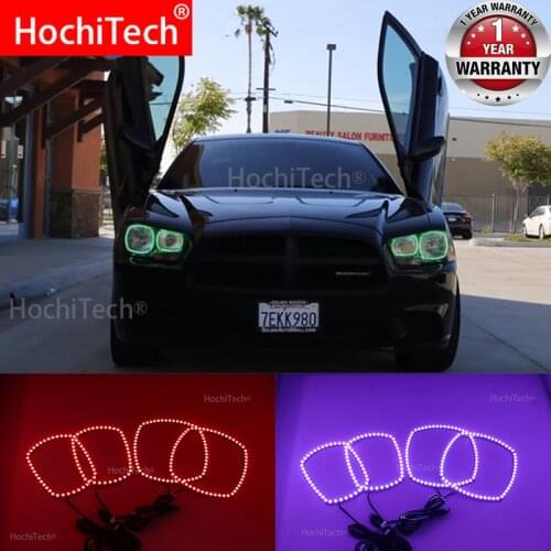 For Dodge Charger SXT Plus 2011 2012 2013 2014 RGB LED Angel Eyes Multi-color with Halo Ring Remote Control Headlight