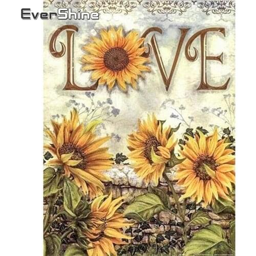 EverShine Diamond Painting Full Drill Square Sunflower Diamond Embroidery Picture Flower Cross Stitch Mosaic Love Handicraft