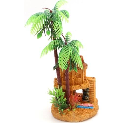 Aquarium Simulation Coconut Tree Castle Fish Tank Ornaments Decor Landscape