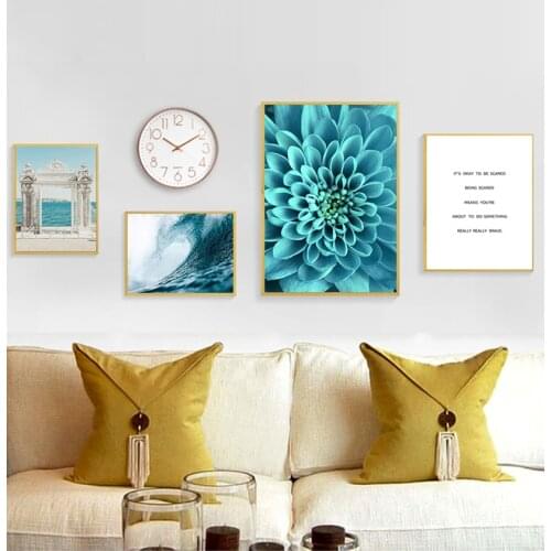 Painting Scandinavian Art Room Decoration Picture Ocean Waves Blue Flower Wall Poster Sea Beach Landscape Canvas Print Nordic