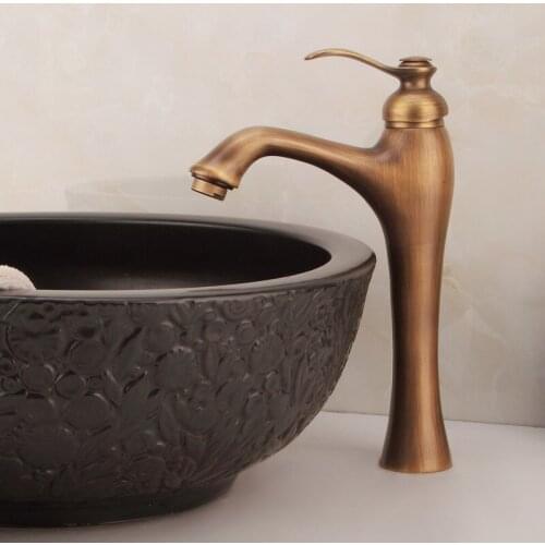 Basin Faucet Free shipping Bathroom Antique bronze finish Brass Sink Faucet Single Handle Vessel Sink Water Tap Mixer