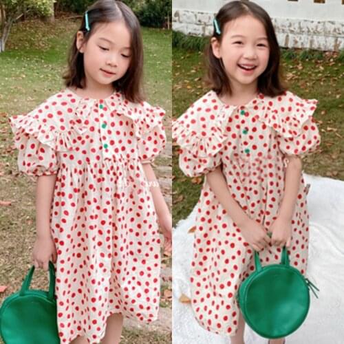 Girls Summer Dress Red Color Dot Kids Baby Girl Casual Dress Beach Dress Daughter Party Dress Gift Children Clothes Dress