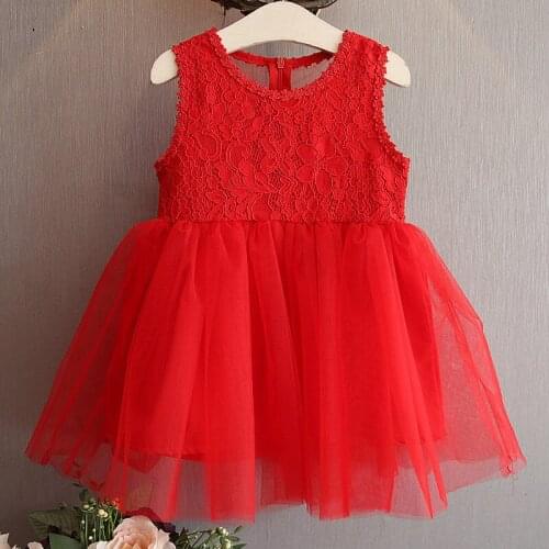 Summer Girls Lace Dresses 2019 Fashion Kids Girls Dress Red Sleeveless Princess Dress Kids Mesh Dresses Childrens Clothing