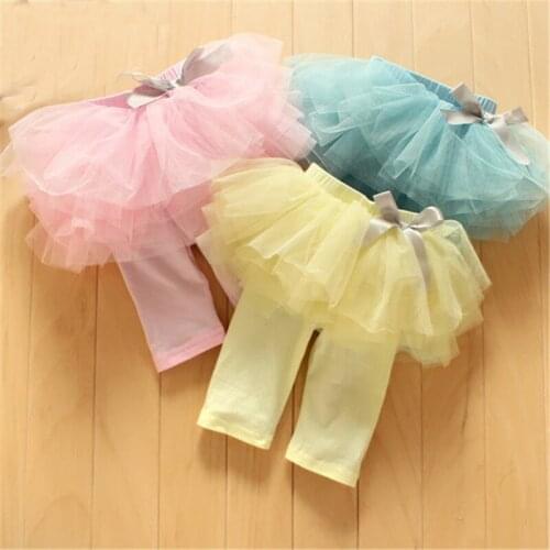Candy Color Baby Girls Summer Leggings Tutu Skirt Pantskirt Fluffy Toddler Kids Fifth Pants Culotte All-matches Legging With Bow