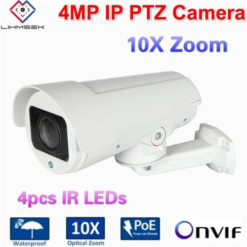 Lihmsek H265 Bullet IP PTZ Camera CCTV Outdoor IR Night Vision Security Network IPC 4.0MP 10X Zoom Support P2P POE ONVIF Audio