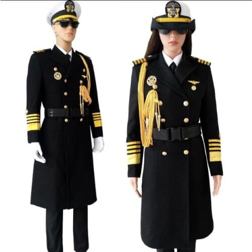 Captain suit Navy uniform Wool coat Winter jacket Men and women Long Coat Uniform