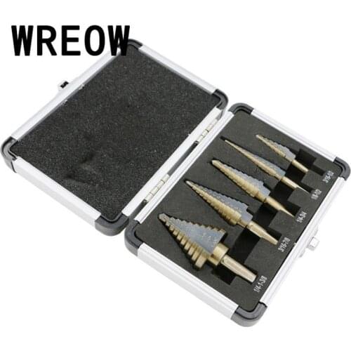 5PCS Step Cone Titanium Metal Cut Tool Hole Cutter HSS Cobalt Multiple Cut 50 Sizes Step Drill Bit Set Kit Tools Kit With Case