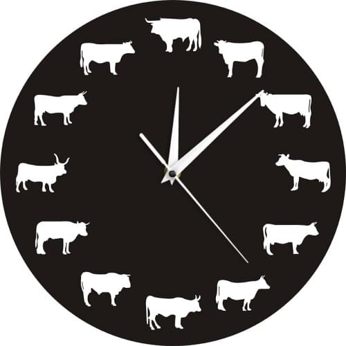 Bison Silhouette Wall Clock Farmhouse Farm Animals Highland Cow Bull Buffalo Nursery Wall Decor Hanging Time Clocks