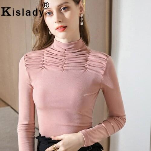 New Spring Turtleneck Long Sleeve Women Gothic Shirt Sexy OL Tops Harajuku Fold Shirt Korean Fashion Vintage Plus Size Clothes