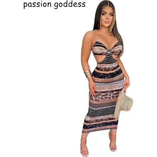 New Summer Long Sexy Women Dress 2021 Spaghetti Strap Backless Deep V Neck Print Bodycon Club Party Long Maxi Dresses Vestidos