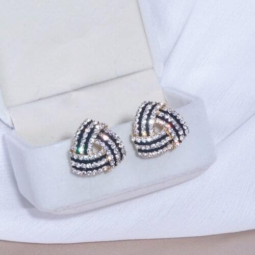 New Design Simple Big Geometry Stud Earrings For Women Shiny Rhinestone Crystal Earrings Elegant Party Ear Jewelry Brincos
