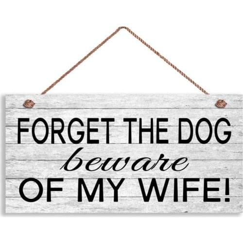 Beware of My Wife Sign, Funny Rustic Decor, White Distressed Wood Sign, Funny Dog Sign