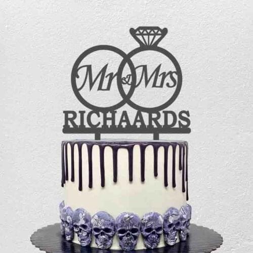 Personalized Wedding Cake Topper Custom Mr Mrs Name Diamond Ring For Wedding Party Cake Decoration Topper