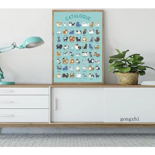 Cartoon Cute Cats Catalogue Poster Animal Canvas Painting Prints Modern Nursery Wall Art Picture for Pet Shop Bedroom Home Decor