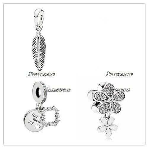 925 Sterling Silver Charm Linked To Freedom & Hope Spiritual Feather Pendant Fit Pandora Bracelet & Necklace Jewelry