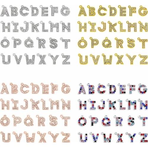 26pcs/lot 15mm Dangle Letters Pendant Slide Charms DIY Rhinestones Alphabet Pendant A-Z fit Necklace Keychains