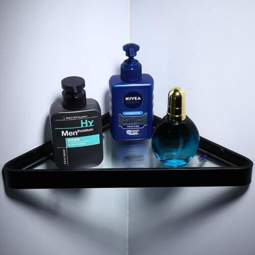 Bathroom Shelf Aluminum Black Free Nail Bathroom Corner Shelf Bathroom Accessory Storage Organizer Rack Holder Glass Shelf
