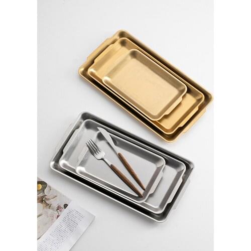 Europe Style Rectangle Stainless Steel Tray Coffee Shop Anti-skid Insulation Coaster Kitchen Accessories Decoration Cup Mat