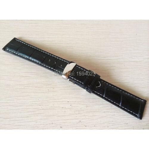 20mm (Buckle18mm) T063617 T063639 T063610 High Quality Silver Butterfly Buckle + Black Genuine Leather Watch Bands Strap