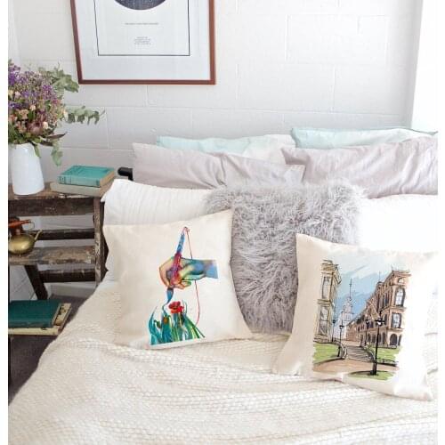 Hand Painted Scenic Pillow Covers Cushion Cover Pillow Cases Gift for Friends Living Room Sofa Decoration Funda Cojines 45x45CM