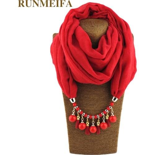 RUNMEIFA Multi-style Decorative Jewelry Necklace Resin Beads Pendant Scarf Women Foulard Femme Head Scarves Hijab Scarfs