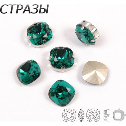 Blue Zircon Cushion Cut Strass Sew On Rhinestone Glass Crystal with Siver Claw Setting Strass DIY Wedding Dress Bags Decoration