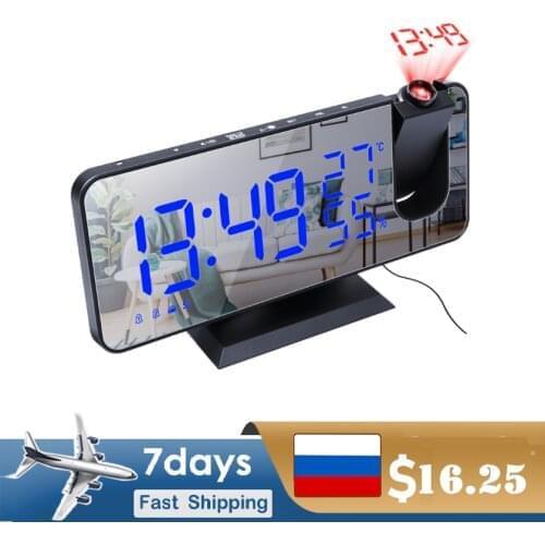 LED Projection Alarm Clock Desktop Digital Clock Ceiling Projector Alarm Clocks Wake Up FM Radio Weather Snooze Clocks Decor