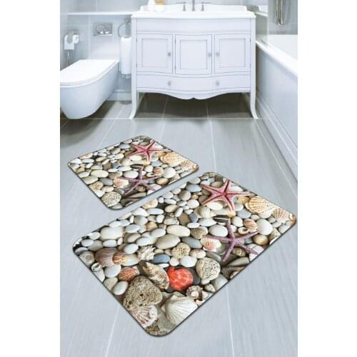 Dijital Banyo Halısı Klozet Takımı 2'li Paspas Seti Bs207 50x80cm + 50x50cm