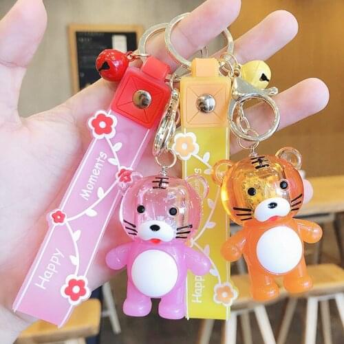 Creative Cartoon Transparent Tiger Acrylic Doll Keychain Color Leather Rope Bag Car Pendant Key Ring Gift for Kids Boy Friends