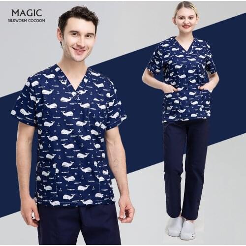 Lab Uniform Pet Shop Scrub Uniform Work Clothes New Multicolor Cotton Animal Flower Print Uniform Beauty Salon Nursing Uniform
