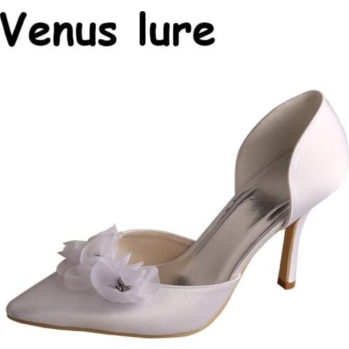 Venus lure High Heel Shoes for Ladies White Flower Pointed Toe Pumps Size 7