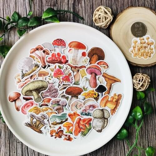 Vintage Printed Mushroom Stickers DIY Laptop Guitar Luggage Skateboard Bicycle Waterproof Scrapbook Diary Decoration Sticker
