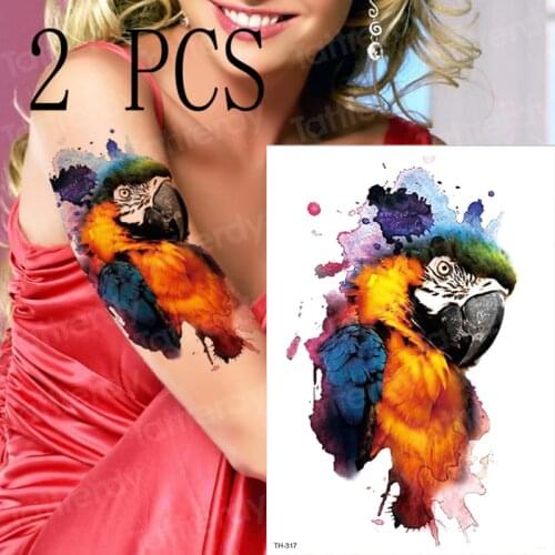 2pcs/set waterproof temporary tattoos colorful Watercolor painting Gradient parrot cute girls arms body paint makeup party beach