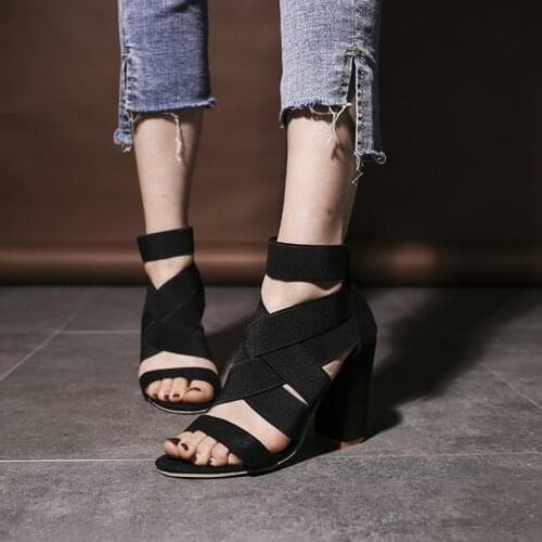2021 Big Size 35-43 New Women Heeled Sandals Stretchy Bandage Ankle Strap Pumps Heels Lady Sandals