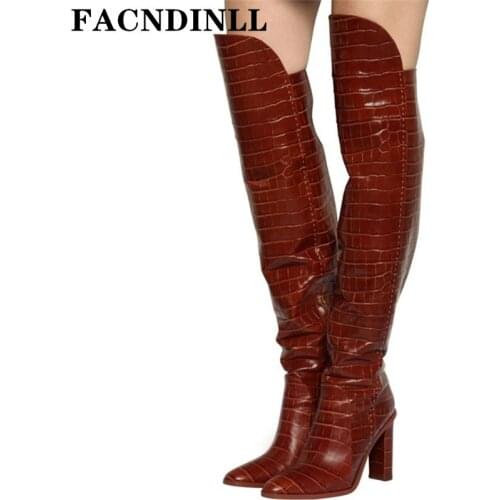 New brand fashion snake print microfiber over the knee high boots sexy high heels shoes woman ladies autumn winter snow boots