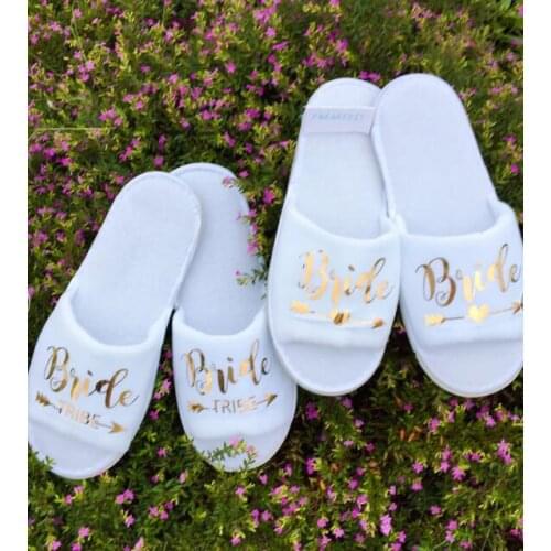 Personalized foil gold Bride slippers bride-tribe bridesmaid maid-of-honour bridal-party spa day hen night wedding party favors