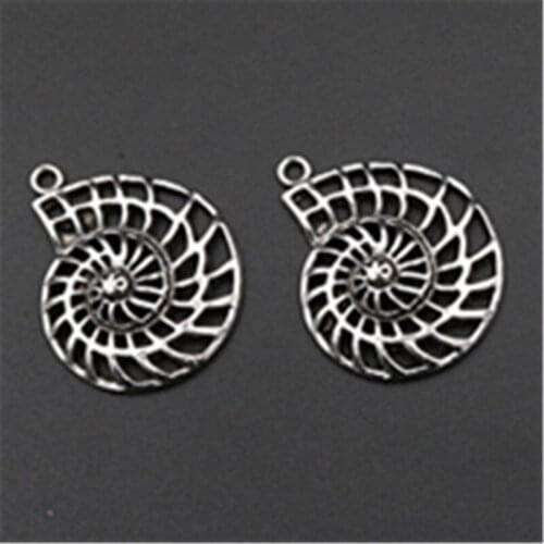10pcs Silver Plated Snail Shells Charm Earrings Bracelet Pendants DIY Retro Metal Jewelry Handicraft Making 36*30mm A606