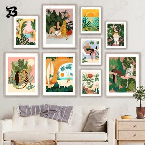 Abstract Wall Art Canvas Painting Nordic Posters and Prints Girl Landscape and Animal Wall Pictures for Living Room Home Decor