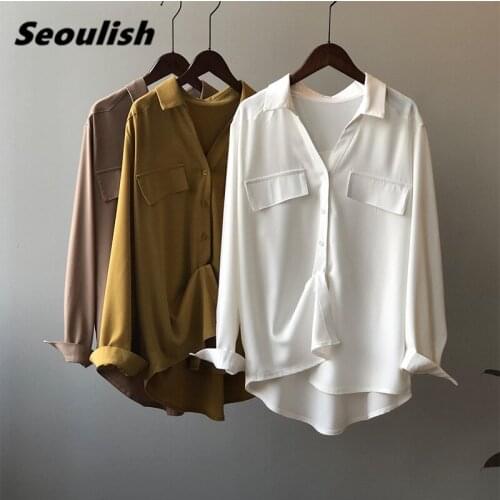 Seoulish Spring Autumn Oversize Elegant Womens Blouse 2021 New Solid Long Sleeve Single Breasted Loose Shirts Chic Top Female