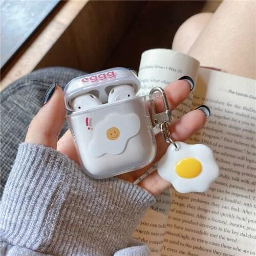 For AirPods 12pro Case Cute Fried Eggs Transparent Earphone Cases For Apple Airpods pro Funny Protect Cover with keychain