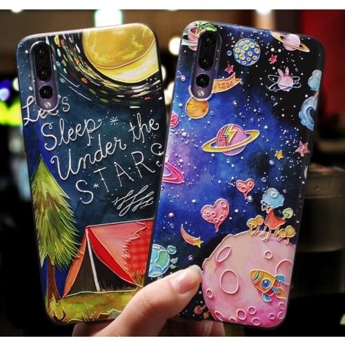 Emboss Phone Cover For Huawei P30 Lite P20 Lite Case Funda Huawei P20 P30 Pro Coque Cartoon Moon Star Spaceship Soft Back Capa