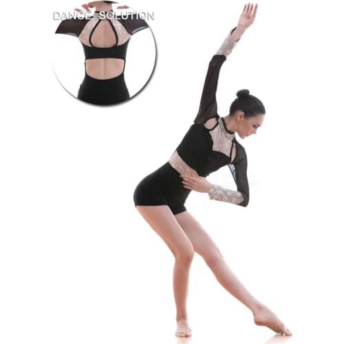 Black Spandex Bodice with Sequin and Keyhole Back Dance Lyrical Costume Women & Kid Stage Dance Clothes Practice Dancewear 18705