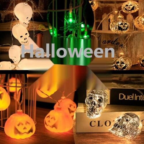 1.5m 10Led Lamp Horror Halloween Pumpkin Ghost Eyes Skeletons Skull Bat Spider Led Light String Festival Bar Party Hanging Decor