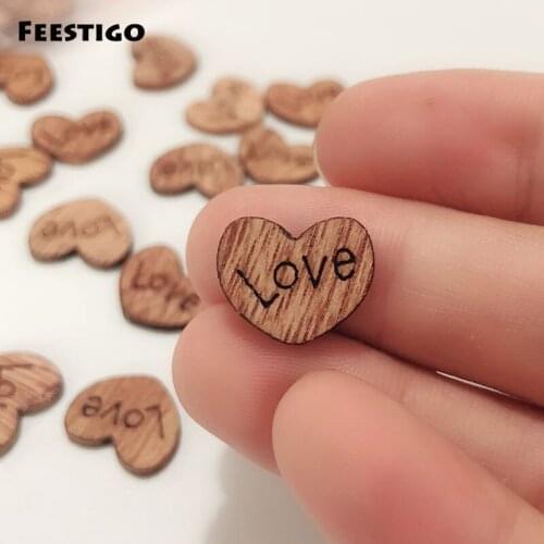 100pcs Wedding Decorative Wooden Love Heart Centerpieces For Weddings Plaques Art Craft Embellishment Sewing Decoration Buttons