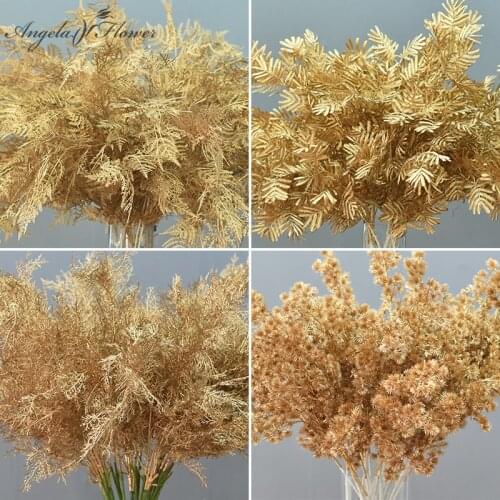 DIY wedding decor golden series artificial flower leaf plastic silk plants various styles home party flower arrangement material