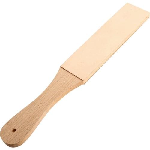 1pc Wooden Handle Leather Sharpening Handmade Razors Polishing Board For Razor Knives Double Sided Home Sharpening Tool