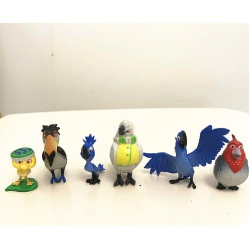 6pcs Rio Adventure Action Figure Toy 3.5-5CM Cartoon Diamond Parrots Pug Dogs Collection Model Dolls for Kids Gift