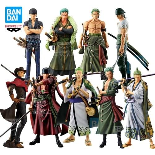 Bandai Original ONE PIECE Anime Figures Monkey Roronoa Zoro Big Collections PVC Action Figure Hand-Model Toys Gifts for Boys