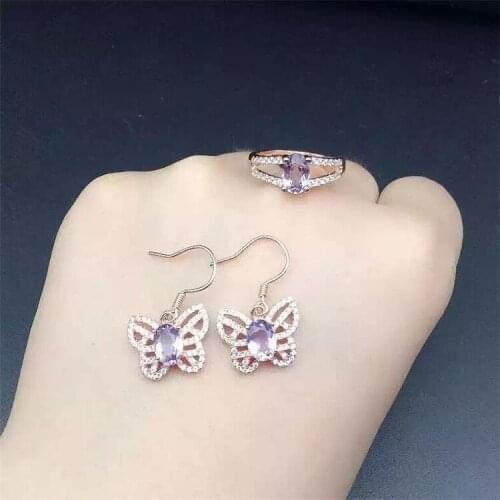 KJJEAXCMY boutique jewelry Natural amethyst ring earrings set shifting generous fashion 925 silver inlay natural crystal